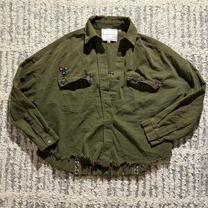 Beautiful Stories army green cotton embellished top size XS